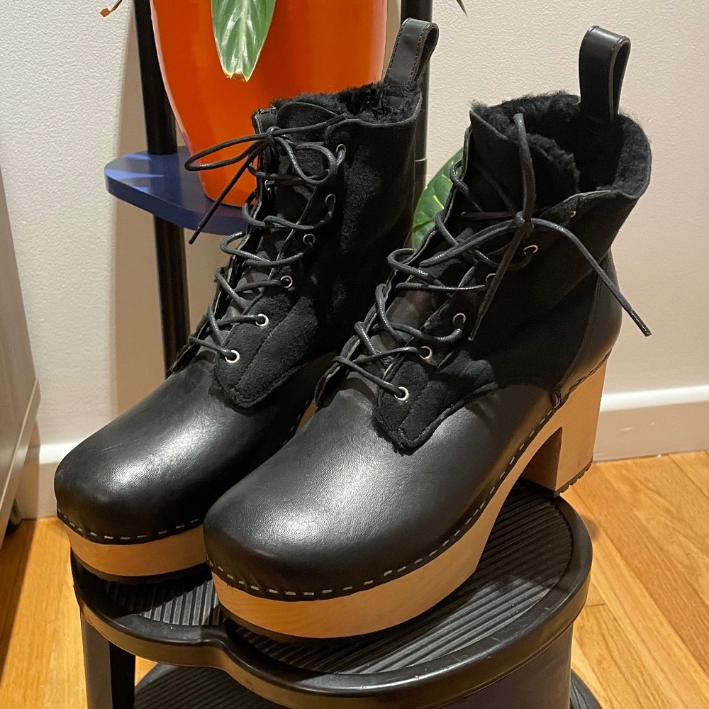 Swedish Hasbeens "Hippie Lace Up" Black Size 41